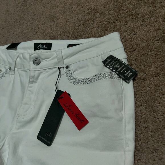 Earl Jeans Womens 12 ( 31 x 30 ) White Embroidered Flap Pockets Slim Boot New - Picture 3 of 12